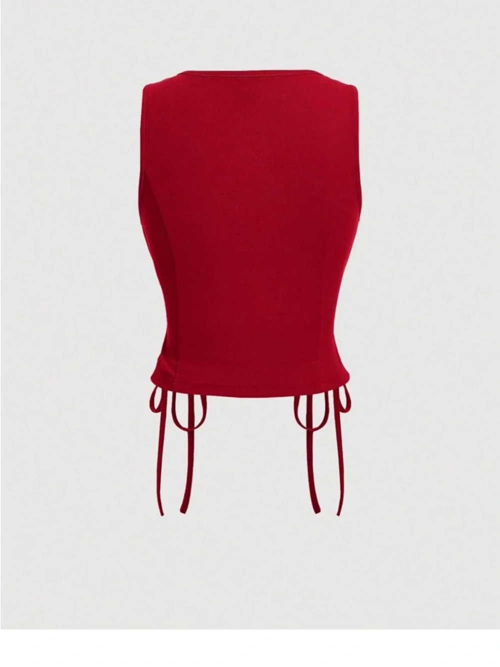 Sleeveless Lace-Up Button-Front Vest Top in Red XL - Picture 6 of 9